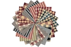 45 Pcs Vintage Christmas Plaid Fabric Squares pre-Cut 10x10 Inch for Rustic Homespun Primitive Patchwork DIY Craft Quilting S