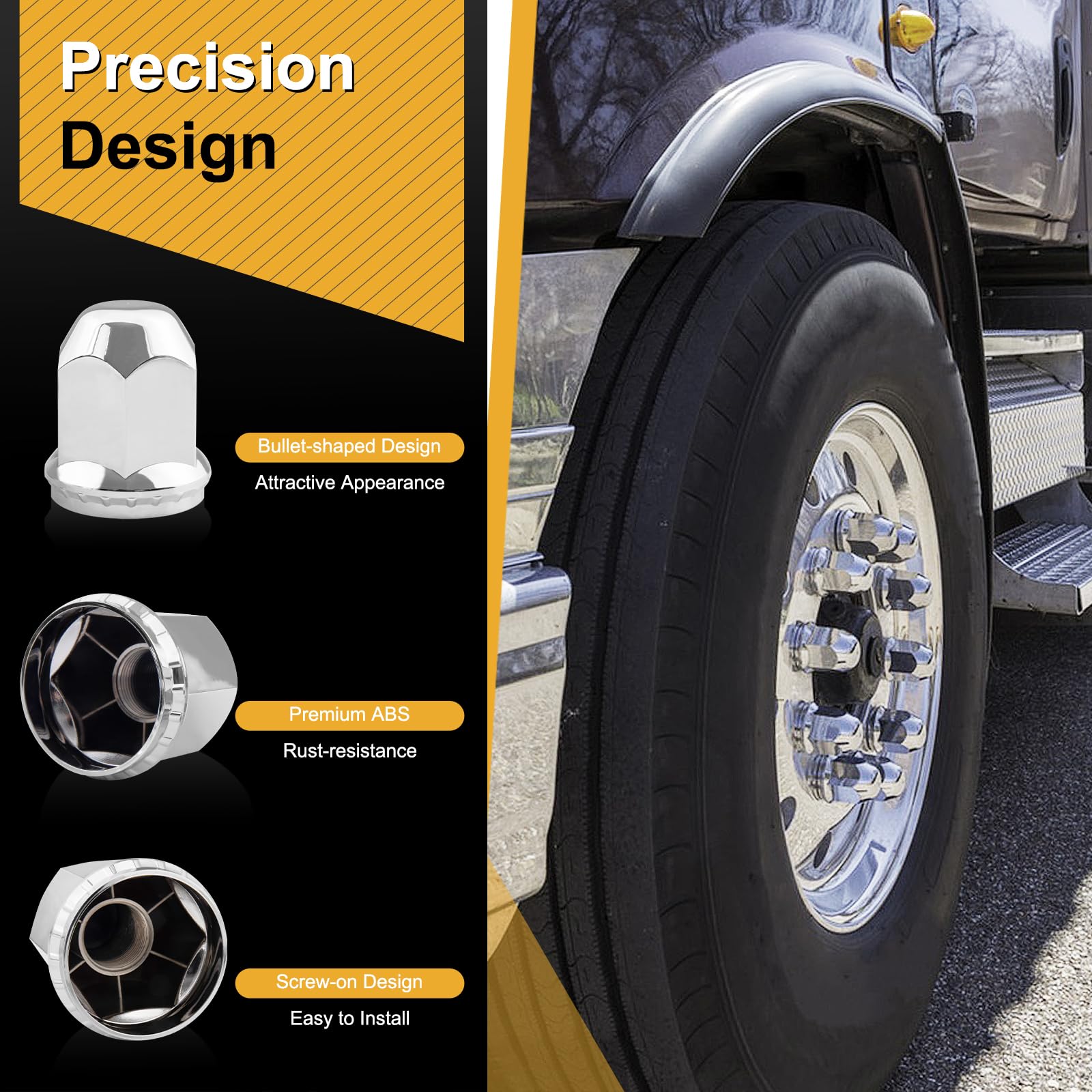 Condition photo showing New/Like New for hqalty 33mm lug nut covers with flange abs chrome screw-on nut covers for semi trucks (40pcs)