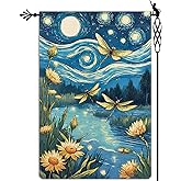 Welcome Summer Dragonfly Garden Flag Starry Night Garden Flag Small Flowers Vertical Double Sided Rustic Farmland Burlap Yard Lawn Outdoor Decor 12.5x18"