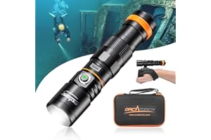 ORCATORCH DC710 Scuba Dive Light Type C Rechargeable, 3000 Lumens Super Bright Underwater Flashlight, IP68 Waterproof Submersible Torch with WS02 Wrist Strap Mount for Hands-Free Diving