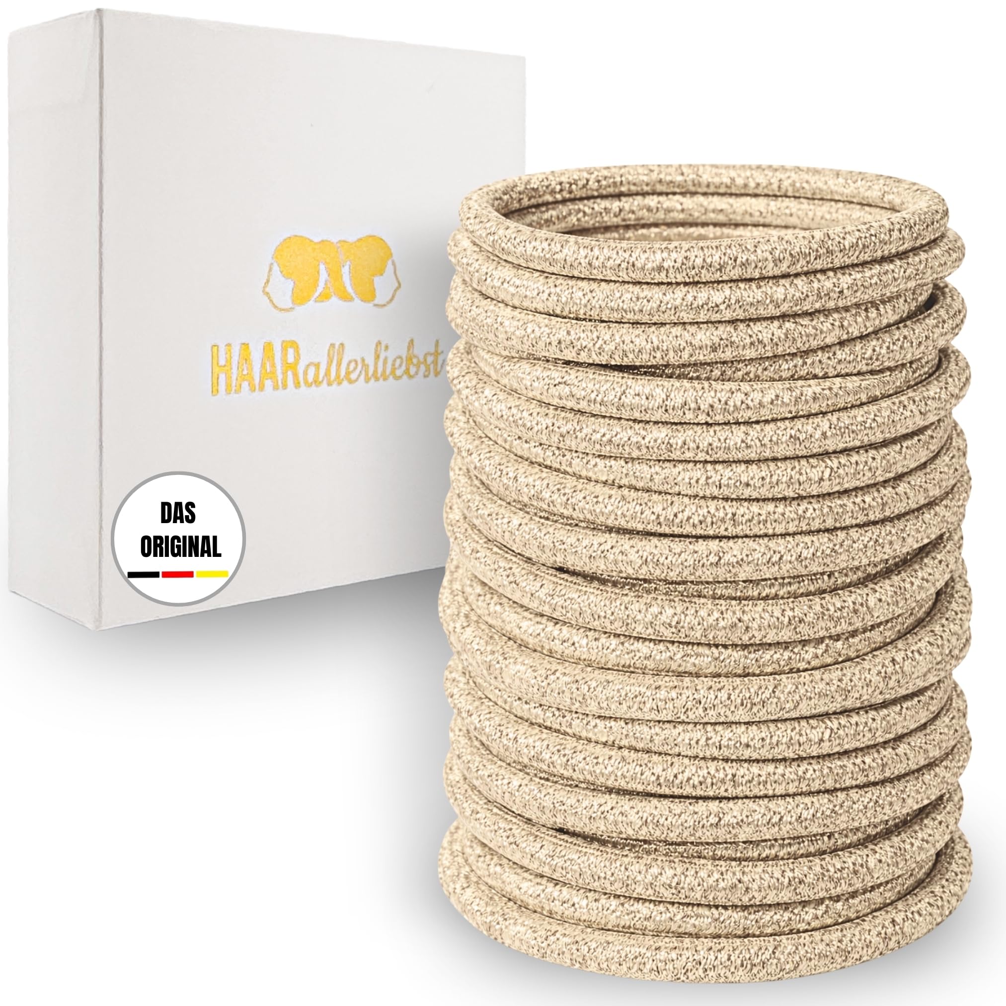 Haarallerliebst Women's Gold Hair Scrunchies for All Hair Colours (Pack of 20, 4.5 mm Thick) - Thick Hair Bobbles Seamless for Braid & Bun - Women's Hair Bobbles | Hair Ties