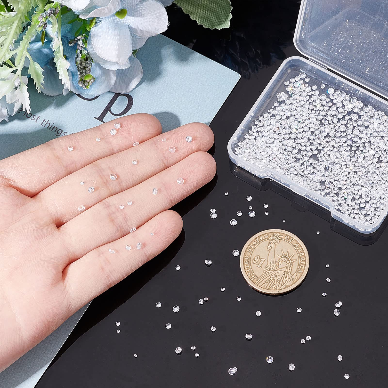 PH PandaHall Clear Cubic Zirconia Stone, 2400pcs 8 Sizes 0.8-2.5mm Small Loose CZ Diamond Stones Glass Pointed Back Rhinestone Faceted Cabochons Rhinestone for Ring Earring Bracelet Jewelry Making