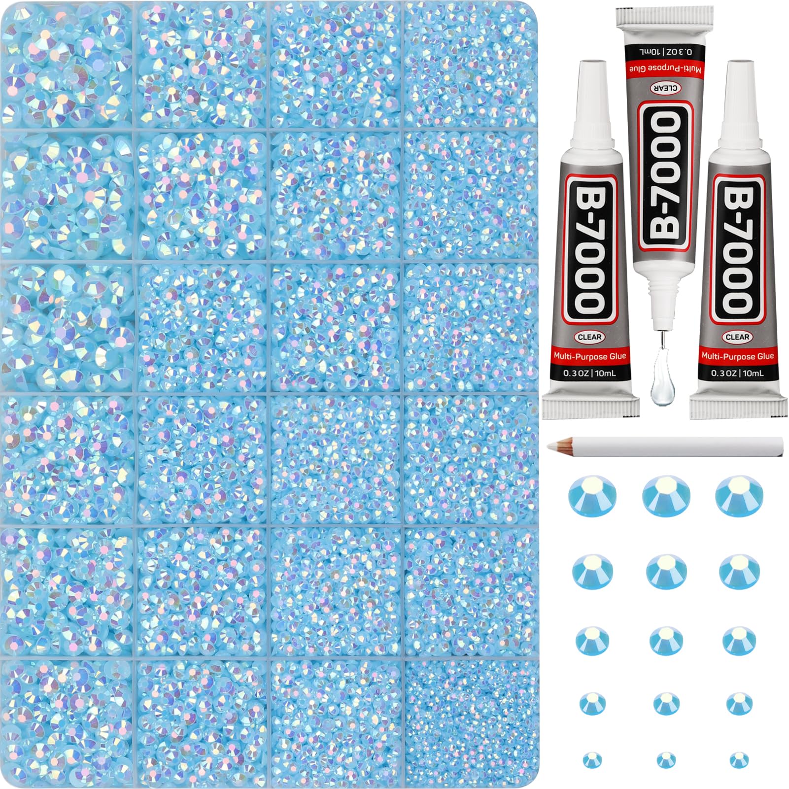 Photo 1 of 30000Pcs Resin Jelly Rhinestones Set for Crafting Bedazzling, Light Blue AB Flatback Gems