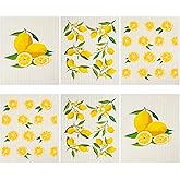 Boao Set of 6 Lemon Swedish Kitchen Dishcloths Cleaning Cloths Absorbent Cloth No Odor Reusable Dish Towel for Kitchen, Hand,