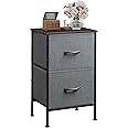 WLIVE Nightstand, Nightstand with 2 Drawers, Bedside Furniture, Night Stand, Small Dresser for Bedroom, College Dorm, End Table with Fabric Bins, Dormitory, Dark Grey, Size L