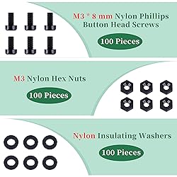 Pzsmocn 300 Pieces/100 Sets M3*8 mm Plastic Black