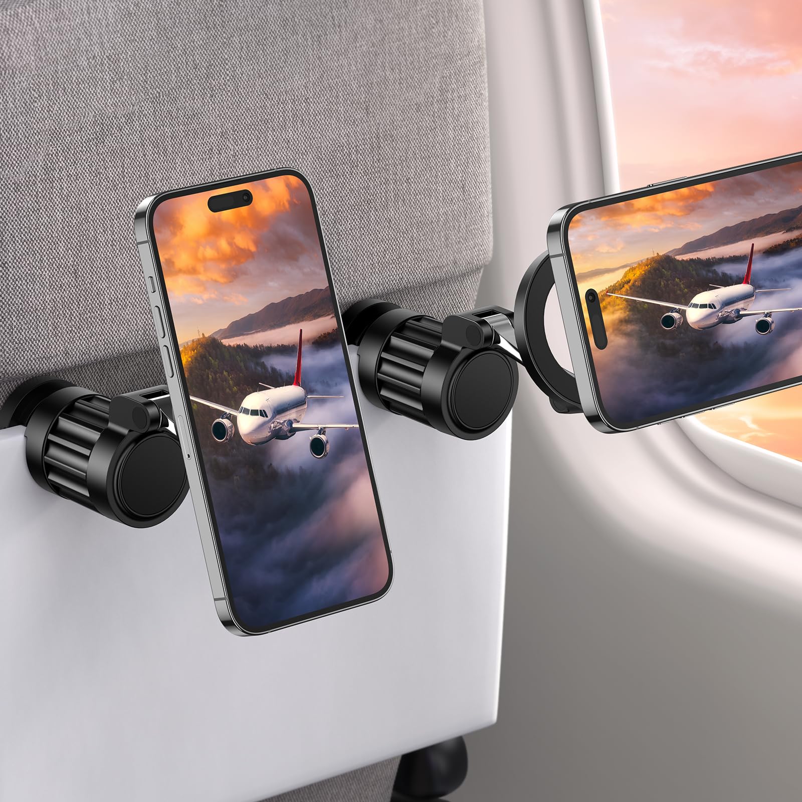 OMOTON 360°Rotating Magnetic Airplane Phone Holder Mount, for Magsafe Airplane Travel Essentials Accessories, Adjustable Foldable Universal Handsfree Phone Stand for iPhone 16 15 14 Pro Max (2Pack)