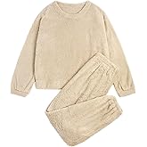 ZAFUL Women's Casual Pajama Set Fuzzy Fleece 2 Piece Loungewear Pullover Pants Sets Sleepwear Outfits