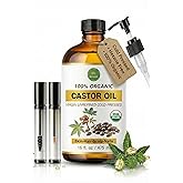 Extra Virgin USDA 100% Organic Castor Oil for Hair, Brows, Lashes & Skin – Cold-Pressed, Hexane-Free, Mess-Free Pump in 16oz Glass Bottle