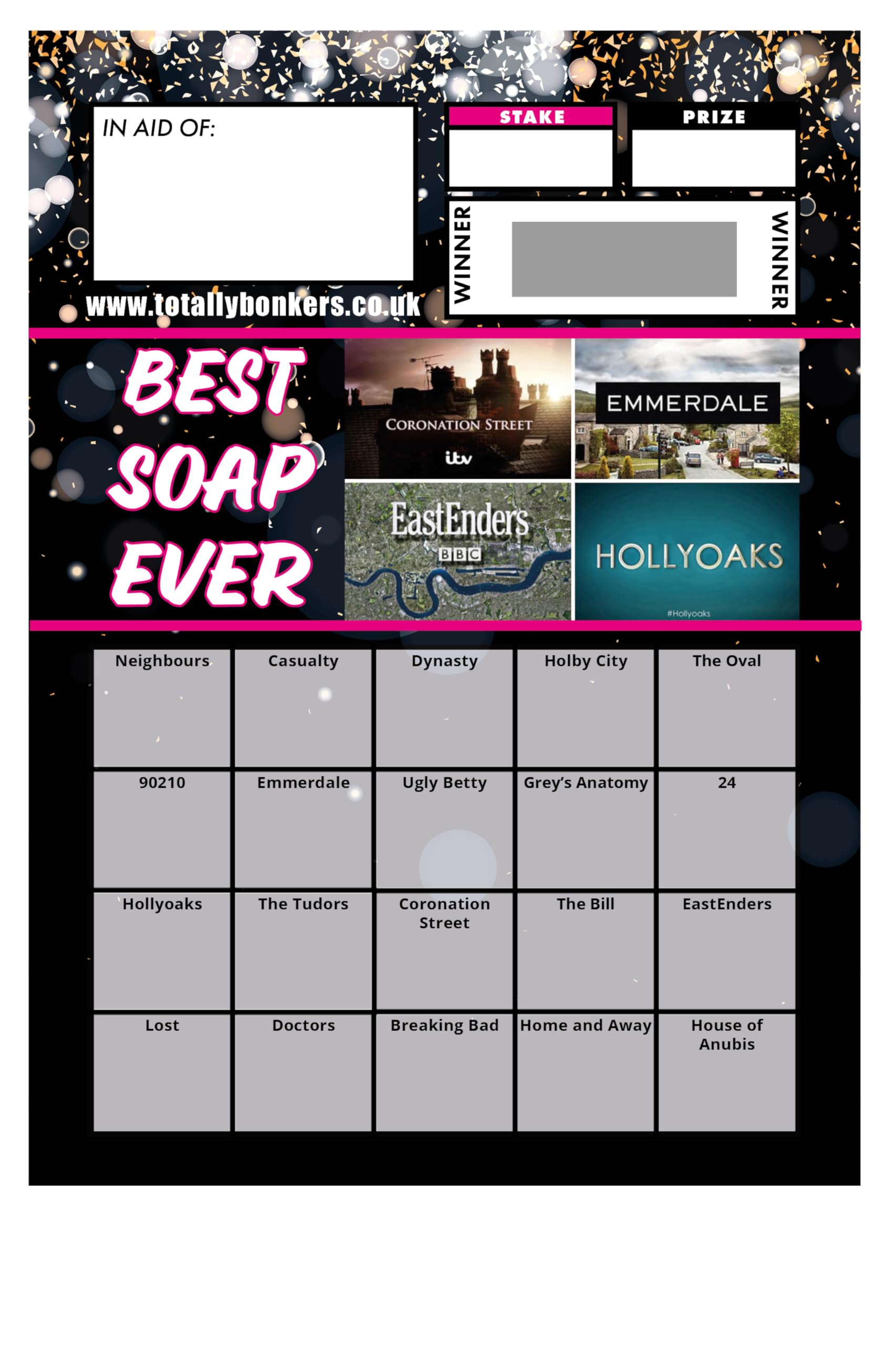 Totally Bonkers - Best Soap Ever Fundraising Scratch Cards - 20 Square - A6 (148x105mm) - 10 Pack - TB0108 - Blind Cards