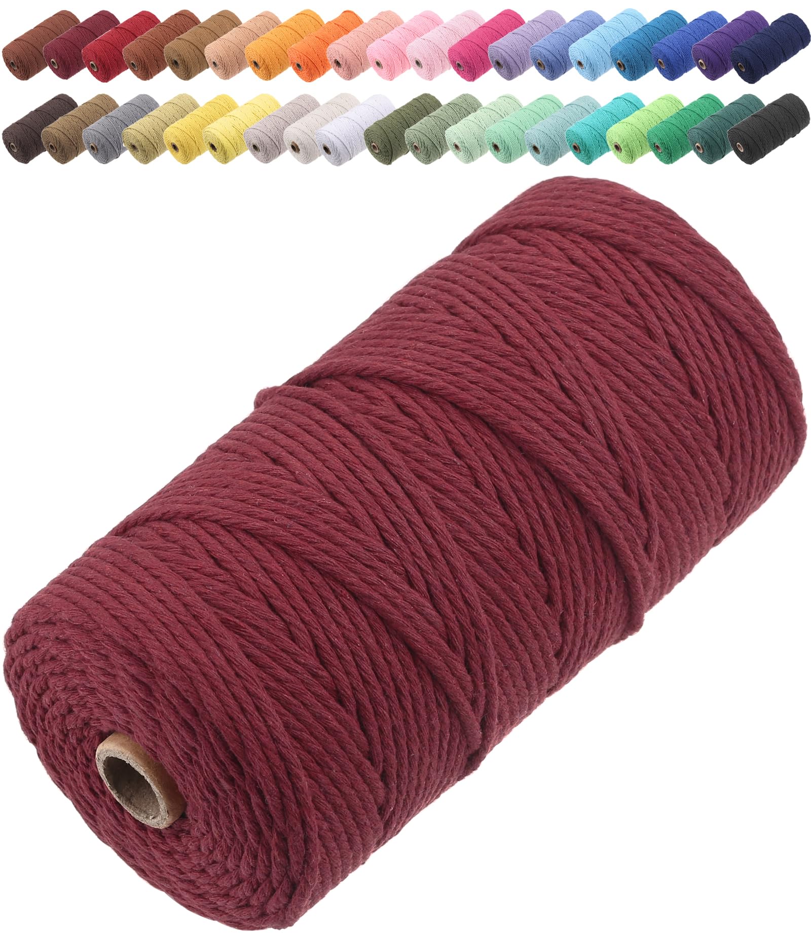 GOHOF Macrame Cord 3mm x 150m Premium Cotton Macrame Rope, 4 Strand Twisted Soft Cotton Cord, One of The Most Perfect Materials for Macrame Art, Cotton String Without Chemicals (Wine Red) — image 1