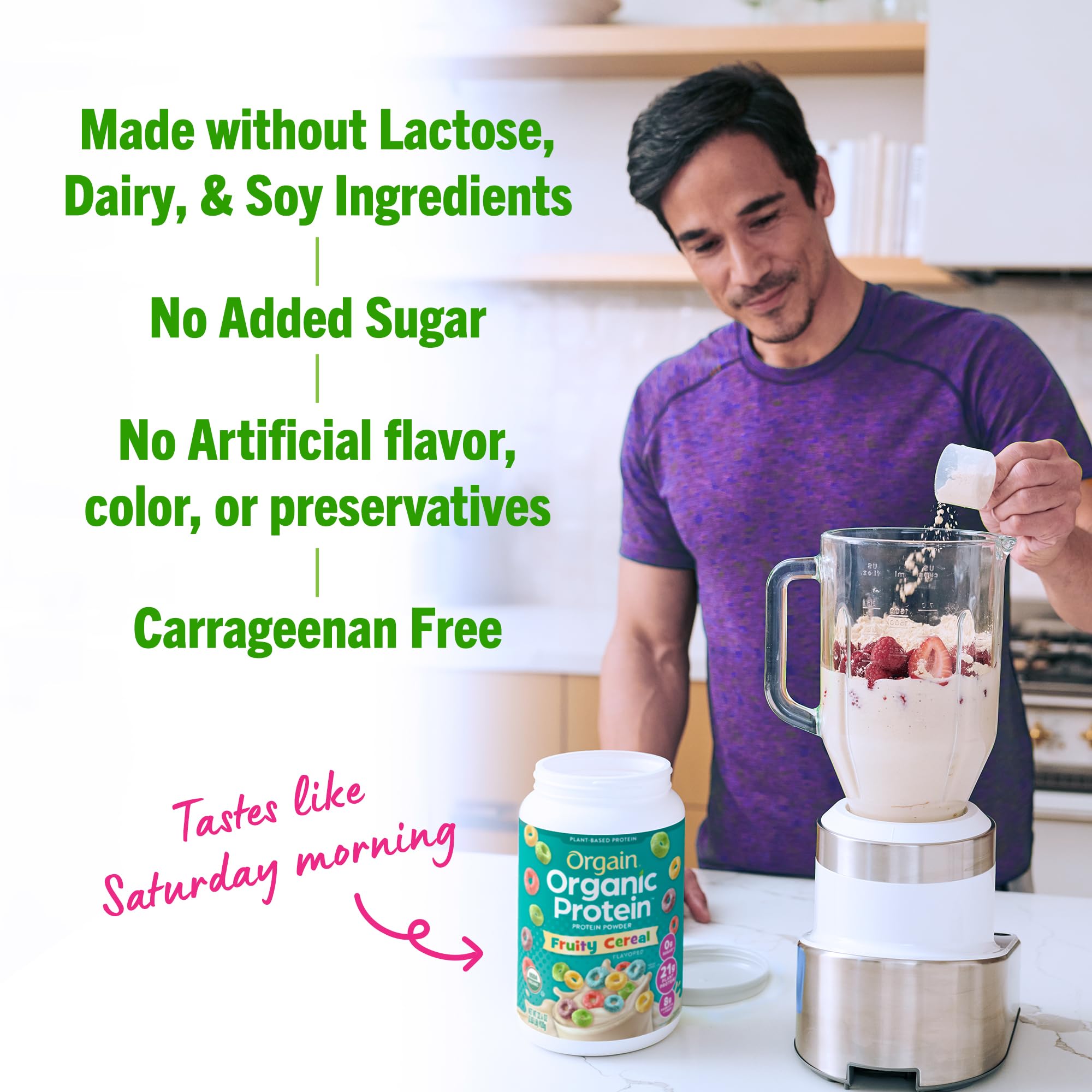 Orgain Organic Vegan Protein Powder, Fruity Cereal 21g Plant Based