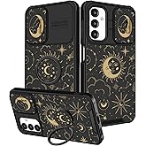 Funermei for Samsung Galaxy A16/A17 5G Phone Case - Women Girls Cute Phone Cover Girly Pretty Aesthetic Stars Sun Moon Unique Design with Camera Cover Ring Stand Funda for Galaxy A16/A17 5G Case