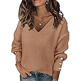 Libsorge Womens Oversized Cute Color Block Button Sweater Spring 2026 Lightweight Crochet Knit Sexy V Neck Pullover Top