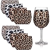 8 Pcs Reusable Wine Glass Sleeve Neoprene Leopard Print Insulator Wine Glass Sleeves Neoprene Insulated Covers for Cup Ornaments Supplies, 4.5 x 3.3 Inch, 4 Styles