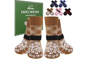 EXPAWLORER Dog Socks for Cold Winter Snow to Prevent Licking Paws, Anti Slip Doggie Booties Grippy Shoes for Hardwood Floors, Boots & Paw Protectors for Small Medium Large Senior Dogs Khaki M