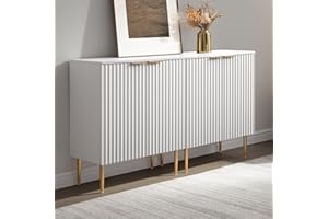 SICOTAS 57" Modern Sideboard Buffet Cabinet - Elegant Storage Credenza with 4 Doors & Adjustable Shelf, Space-Saving Console Coffee Bar Table for Entryway, Kitchen, Living Room or Hallway,White