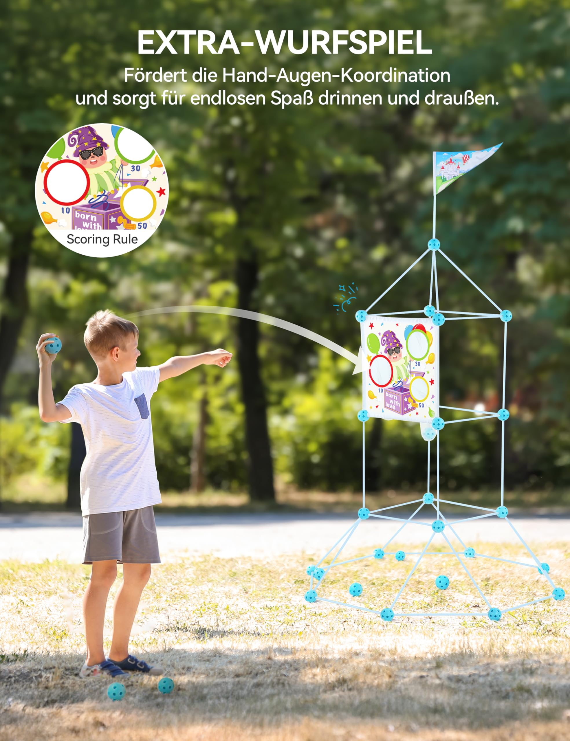 besrey Höhle Bauen Kinder – 144PCS Konstruktionsspielzeug mit Wurfspiel, Kinder Höhle, Outdoor Garten Spielzeug, Kreatives Bauset für Indoor/Outdoor, XXL Bausteine, Höhlenbauset 2