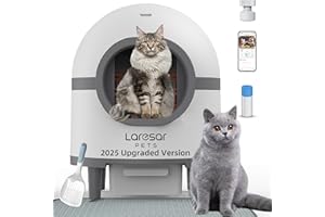LARESAR PETS Scoop-Free Self Cleaning Litter Boxes for Multiple Cats, Smart Litter Robot with App, Automatic Cat Litter Box Self Cleaning, Safe Cat Crystal Solution for Pet Guardian/Parent, 70L+9L Large Toilet