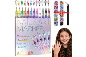 12 Colors Nail Art Pens Set, 2026 Upgraded Nail Art Markers Polish Pen, 0.5 Mm Quick Dry Nail Doodle Pens for Adult Kids DIY 