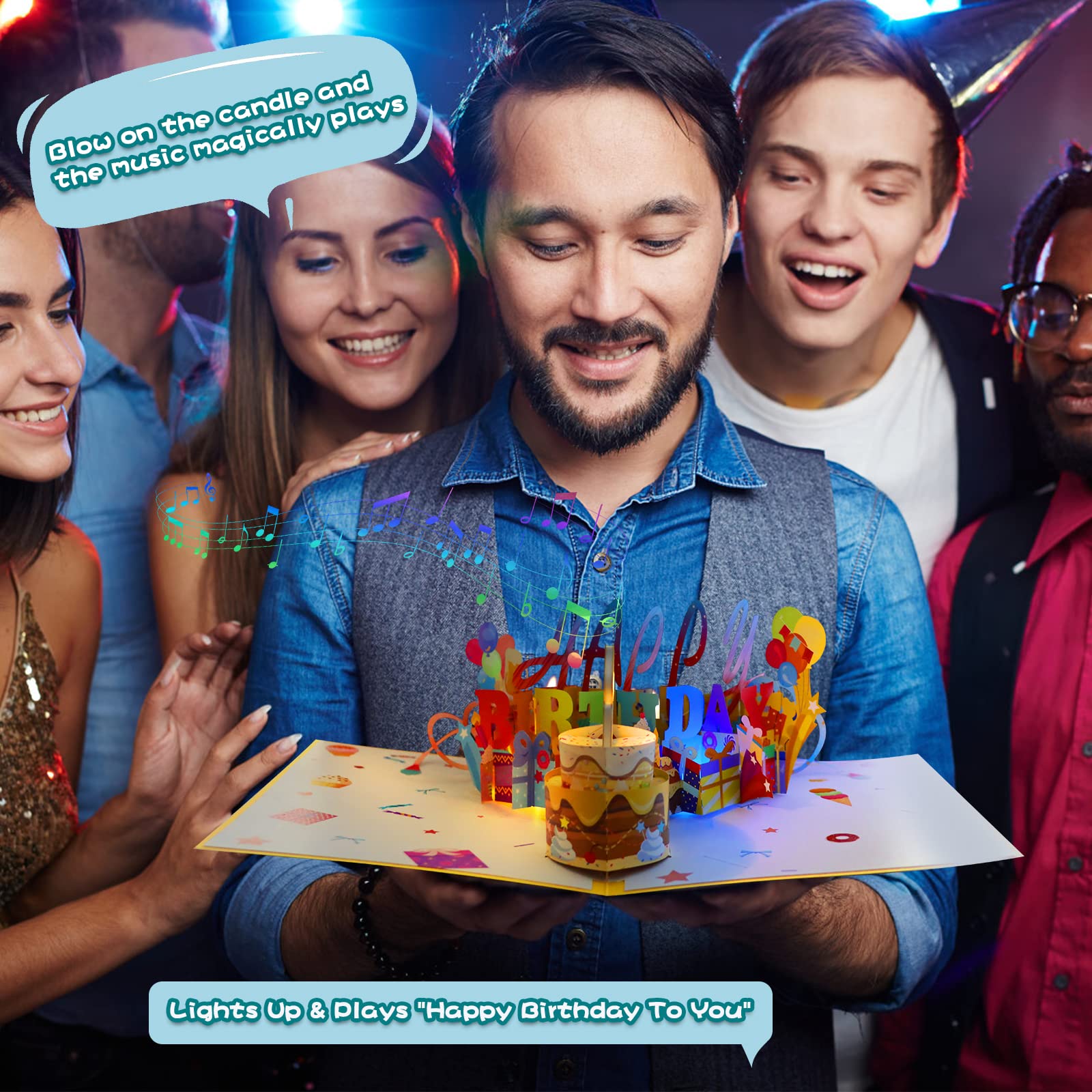 Mua Olatay 3D Musical Birthday Popup Card, Blowable/Blow Out LED Light ...