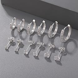 PRETOLE 6 Pairs Sterling Silver Stud Earrings for
