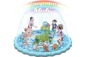 Toffos Splash Pad for Kids, Size 86.6‘’Sprinkler Summer Outdoor Water Mat Toys Wading Swimming Pool, Backyard Fountain Play Mat for Boys & Girls Ages 3-12 Year Old