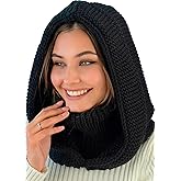 niceacsrise Knit Hooded Scarf for Women - Wool Balaclava Hood Detachable with Neck Gaiter - Hat Scarf Combo