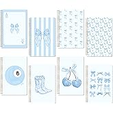 CNhoqc Blue Spiral Journal Notebook - 8 Pcs A5 Blue Watercolor Coquette Bow Cherry Lined Pages Hardcover Spiral Bound Journal Subject Notebook Work School Note Taking Women Men Removable Dividers