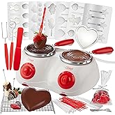 Dual Electric Chocolate Melting Pot Set- Candy Making or Fondue Fountain Kit w/ 30 Bonus Accessories-Dip Strawberries & Marsh