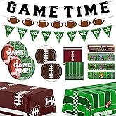 SelfTek Football Party Supplies Kit Serve 24, Football Plates and Napkins, Touchdown Tablecloth, Banner, Cups Sticker, Football Birthday Party Decorations for Gameday Tailgate Party