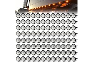 MADCATZ 3/4" Round 3 LED Side Marker Clearance Lights Front Rear Top Marker Indicators Tail Light Waterproof for Trailer Truck Car Bus Van Pickup RV Wrangler ATV UTV (100Pcs Amber LED Lights Clear Lens)