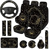 15 Pieces Moon and Stars Car Seat Cover Full Set for Women Men Upgrade Thick Car Front Seat Covers Universal Steering Wheel Cover Separate Headrest Cover Seat Belt Pads (Flower Pattern)