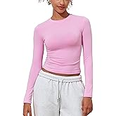 PrettyGuide Women's Cotton Jersey Long Sleeve Shirts Tight Fit Crewneck Crop Tops Basic Fall Going Out Y2K Tops
