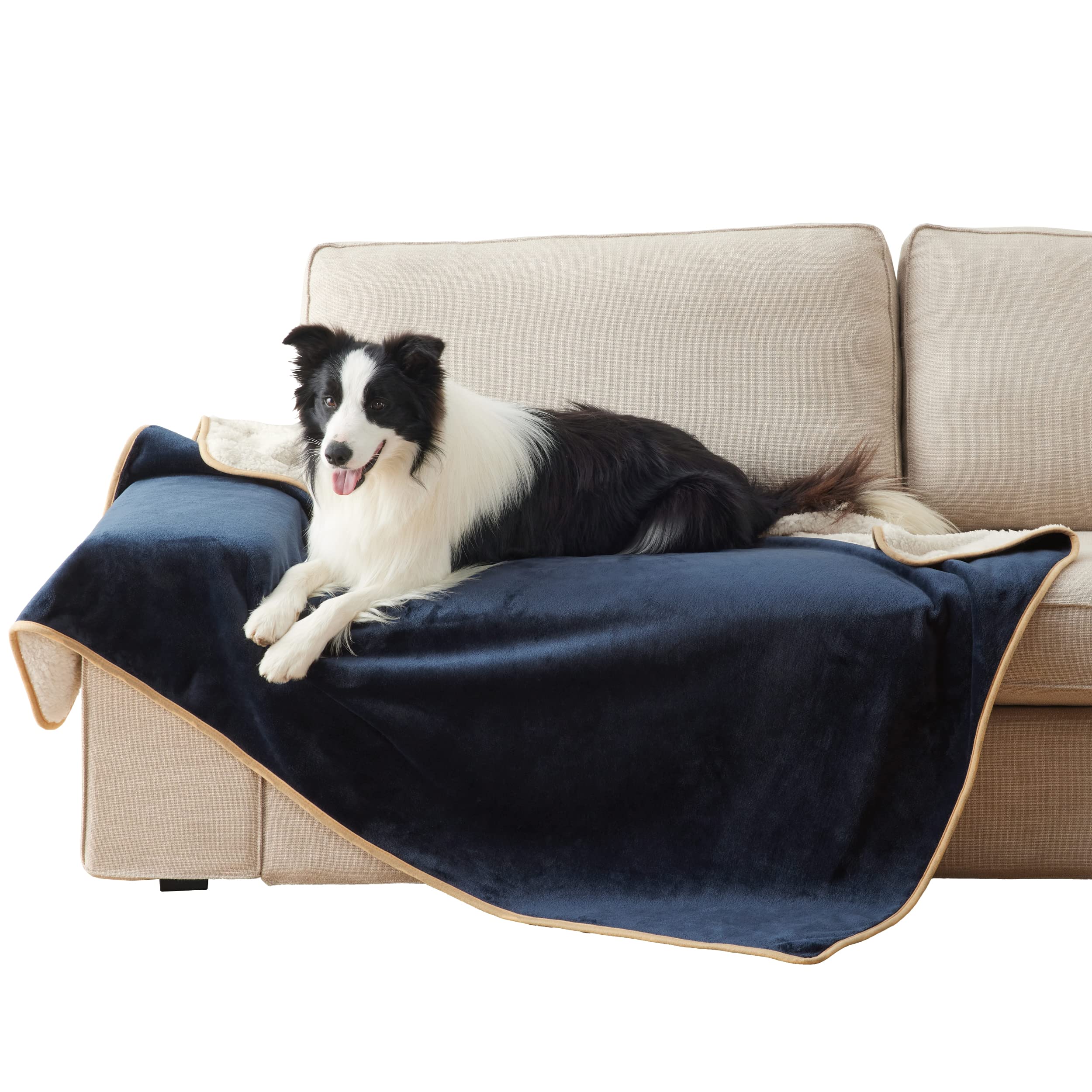 LE SURE Waterproof Fleece Blanket Washable - 152x127cm Large Blanket For Kids and Large Dogs, Personalised Dog Throw Protects Bed and Sofa with Soft Plush, Navy