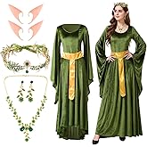Mepase Women Fairy Renaissance Dress Costume Set Carnival Medieval Outfit with Elf Ear Necklace Earring Masquerade Cosplay