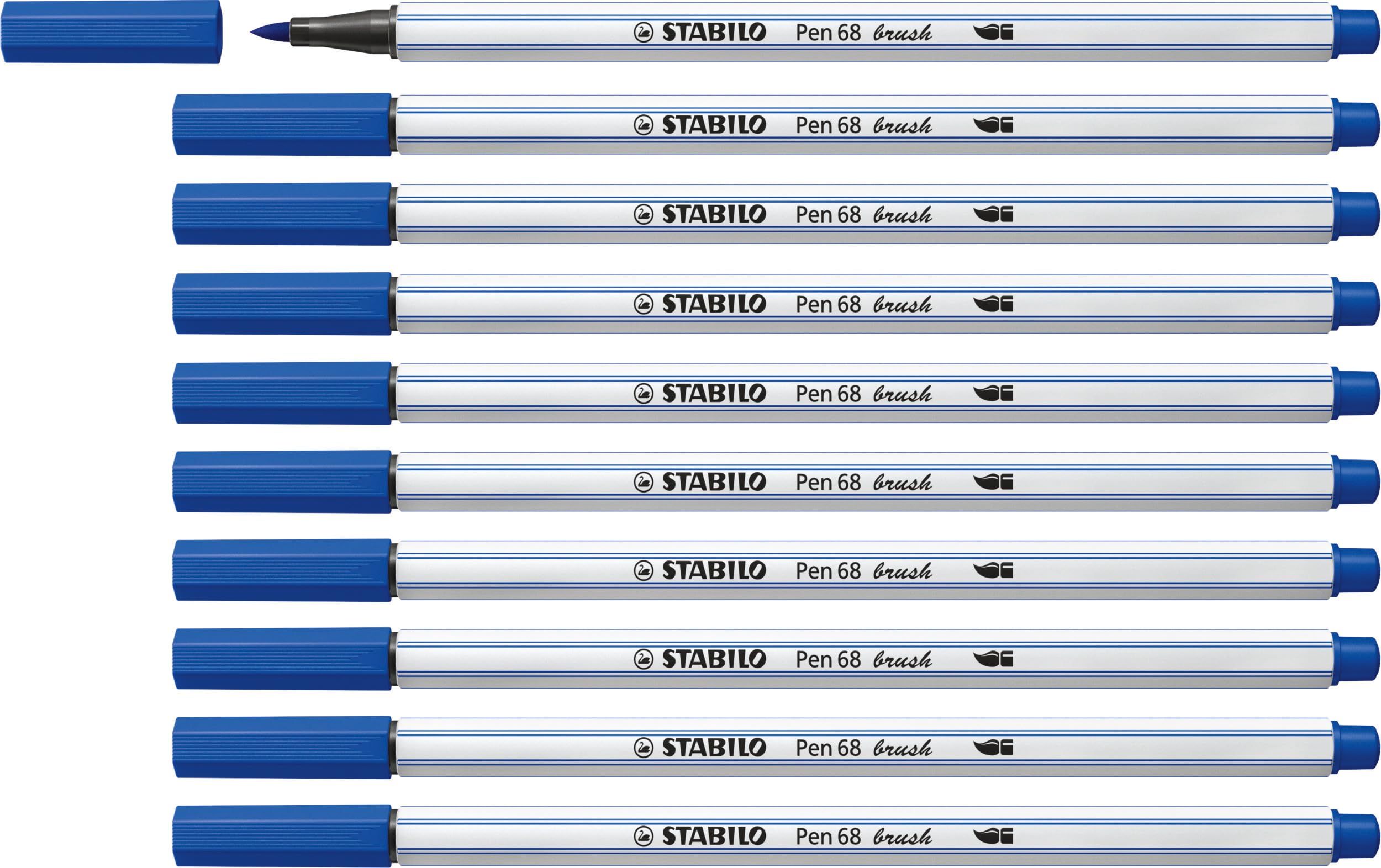STABILO Pen 68 brush - Premium Fibre-Tip Pen with Brush Tip - Pack of 10 - Ultramarine — image 1