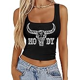 YHHR Cowgirl Tank Top for Women Western Sleeveless Crop Tank Top Country Concert Shirt Cowboy Skull Graphic Outfits