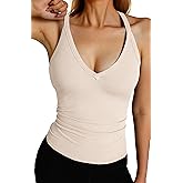GKBK Workout Tops for Women Spaghetti Strap Ribbed Camisole Tops 2026 Basic Slim Fitted V-Neck Racerback Shirts