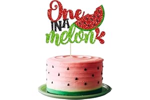 Gyufise 1Pc Watermelon 1st Birthday Cake Topper Glitter One in a Melon Cake Pick for Summer Fruit Watermelon Themed First Birthday Baby Shower Kids 1st Birthday Party Decorations Red