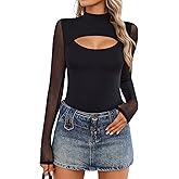 Avidlove Women Long Sleeve Thong Bodysuit Turtle Neck Shapewear Sexy Mesh Top Double Lined Cutout Shirt XS-2XL