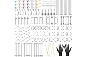 EVATAGE 164PCS Body Septum Piercing Kit with 14G/16G/18G/20G Piercing Needles Piercing Jewelry and Tools for Ear Nose Belly Button Nipple Lip Cartilage Eyebrow Tongue Navel Piercing Kit for All Piercings