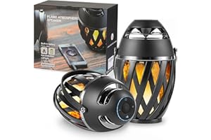 INSSISAIN 2 Pack Outdoor Bluetooth Speakers Waterproof Wireless, Birthday Gifts for Men Dad, LED Flame Ambient Light, Camping