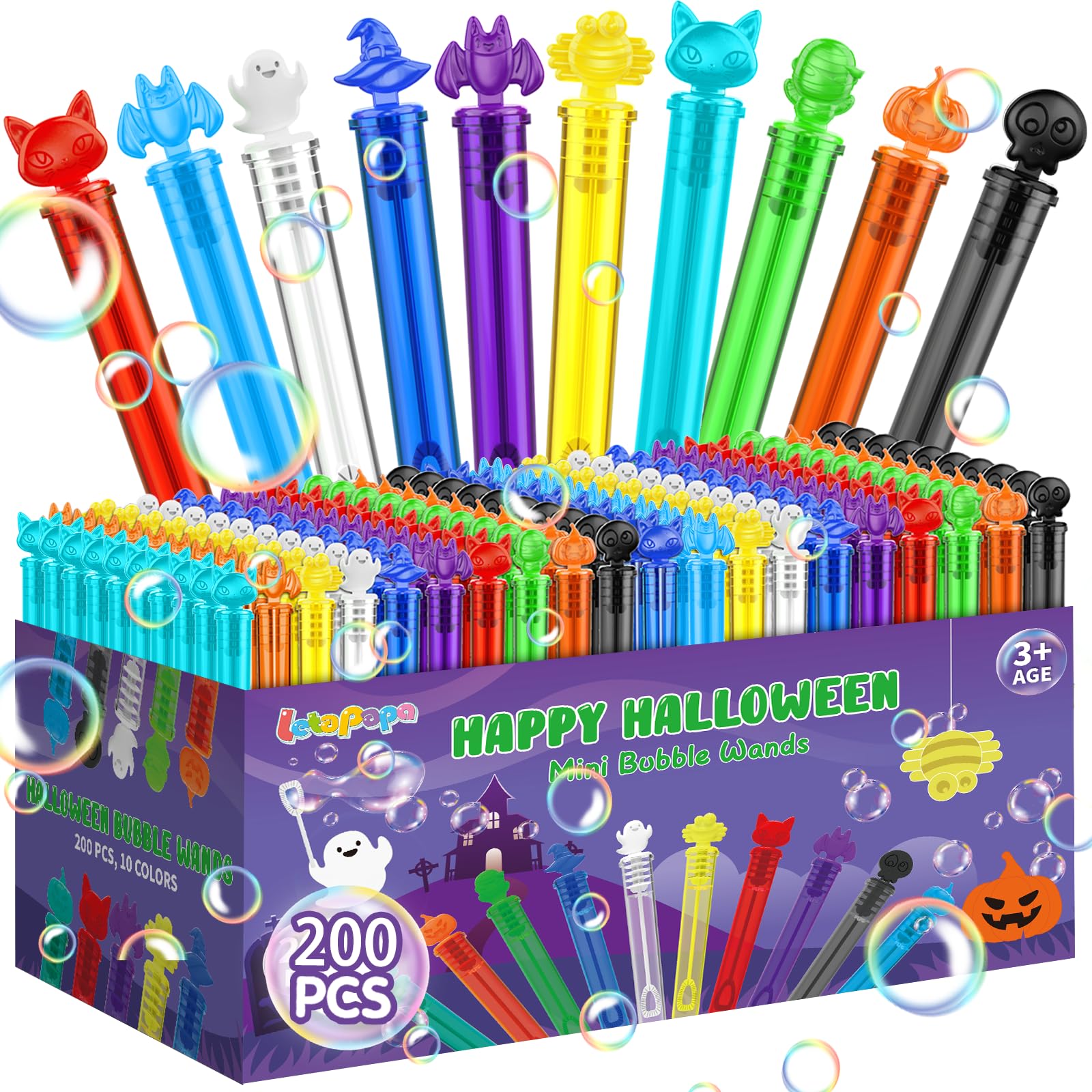 Photo 1 of 200 PCS Halloween Mini Bubble Wands, Halloween Party Favors for Kids, Bubble Wand Bulk for Goodie Bag Stuffers, Trick or Treat, Halloween School Classroom Prizes Gifts for Boys Girls(10 Colors)
