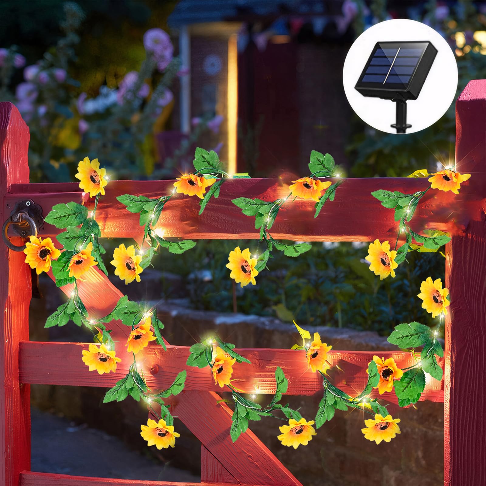 Garland Fairy Lights, 4M 40 LED Solar String Lights Outdoor, LED Fairy Lights with Artificial Sunflowers Ivy Leaves, 8 Modes Ivy Vine String Light Waterproof Decoration for Garden Balcony Room Decor — image 1