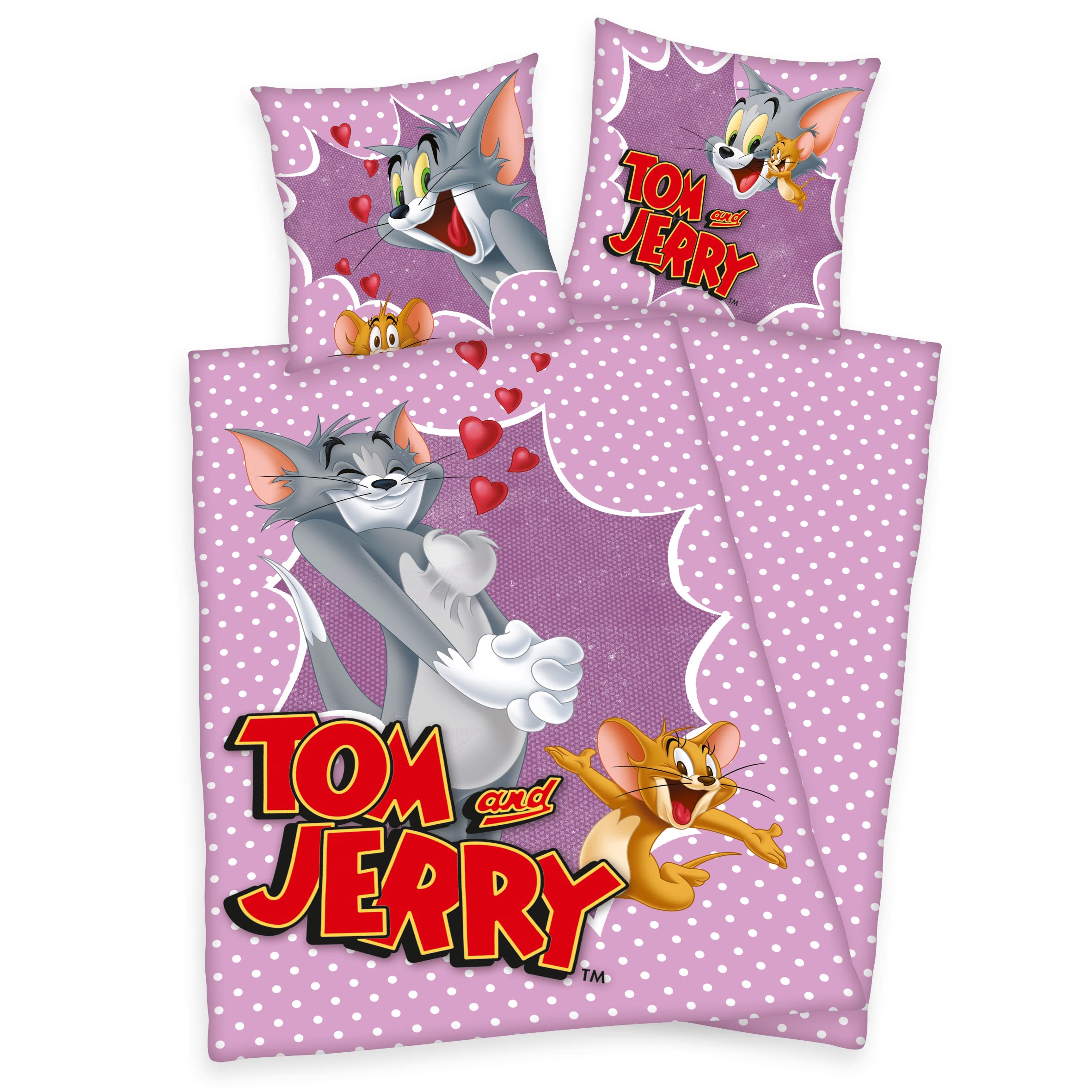Klaus Herding GmbH Tom & Jerry Children's Bed Linen Set 2-Piece 135 x 200 cm Cotton Duvet Cover Purple