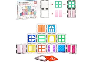 PicassoTiles Window and Door Clip On Magnetic Blocks Magnet Tiles Magnets Building Tile Construction Toy Set STEM Education Toys Learning Kit Stacking Block Playset Boys & Girls Age 3+ PT30