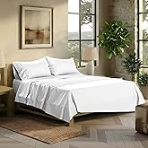 TEXAS LINEN CO. 100% Egyptian Cotton Sheets Queen Size - 2000 Series Luxury Queen Bed Sheet Set, Silky Soft Cooling Sateen Weave, 17” Extra Deep Pocket Hotel Collection Sheets (4 Pc, White)