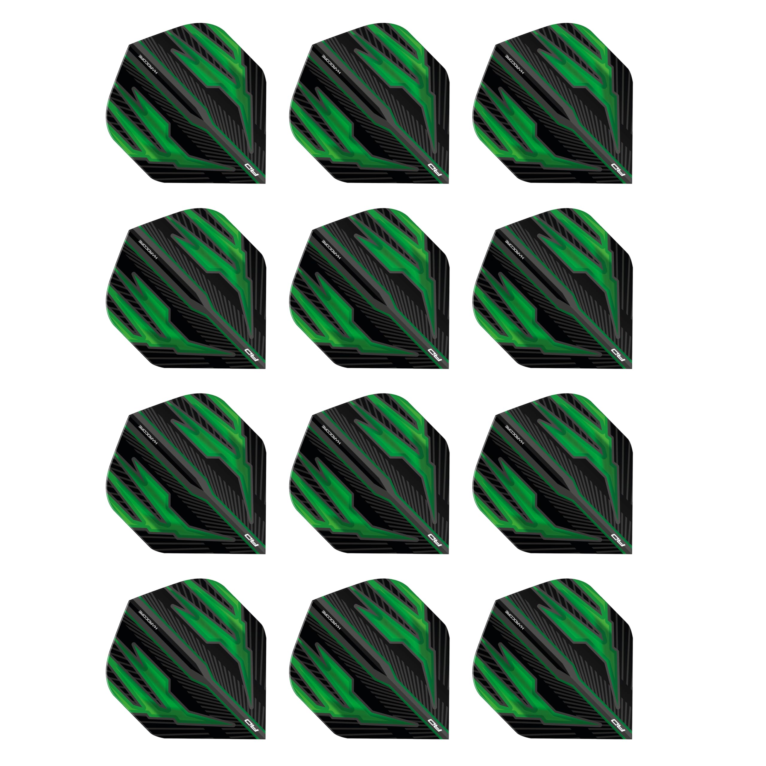 RED DRAGON Hardcore Radical Black & Green Extra Thick Standard Dart Flights - 4 sets Per Pack (12 Dart Flights in total)