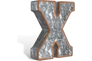 CraftyCrocodile 7" Galvanized Metal Letters for Wall Decor - 3D Letter X for Hanging & Free Standing - Decorative Rustic Alphabet Letters for the Living Room, Bedroom, Kitchen